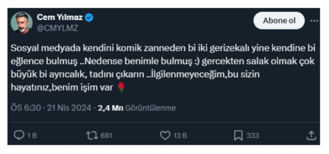 Cem Yilmaz Sosyal Medya Paylasim