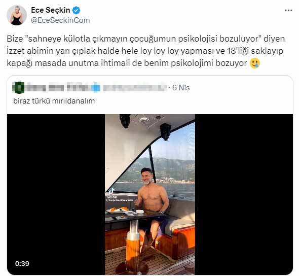 Ece Seckin Den Kulotla Sahneye Cikmasinlar Izzet Yildizhan Teknede Sarki Soyluyor