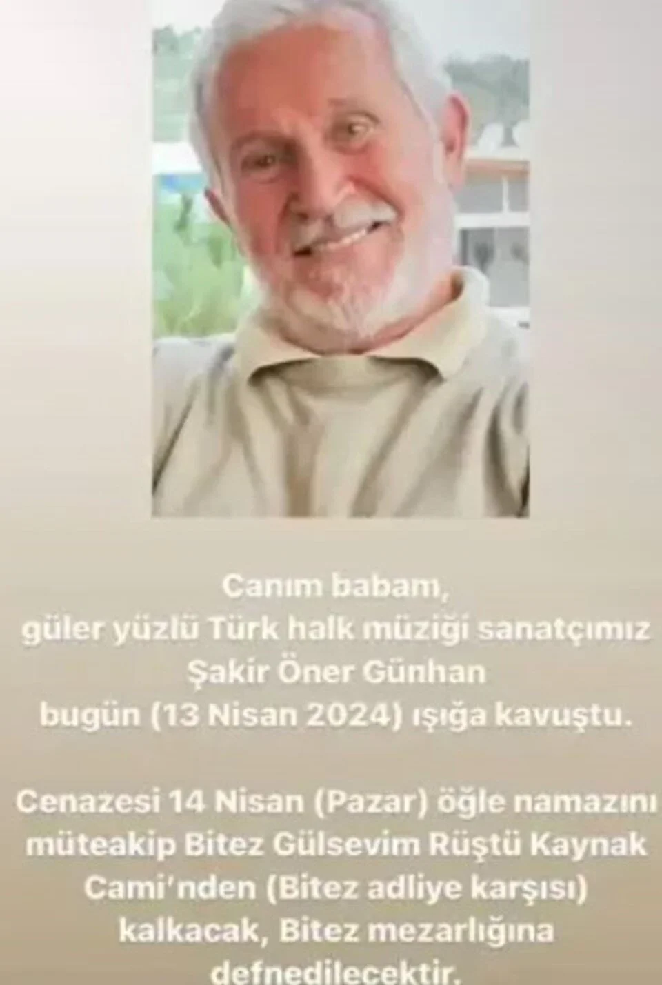 Sakir Oner Gunhan Kizi Vefat Haberi