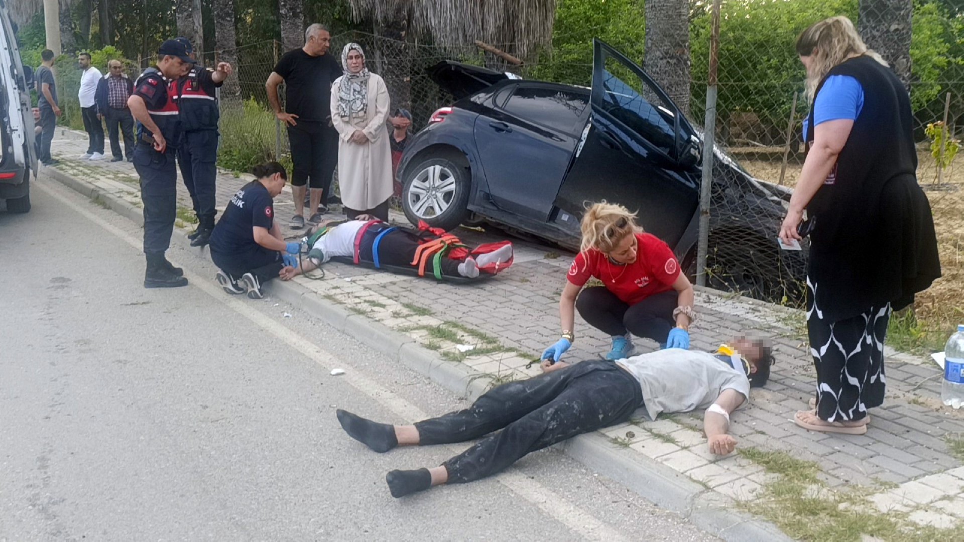 Kontrolden Çıktı Karşı Şeride Geçip Palmiyeye Çarptı 2 Yaralı (2) (Large)