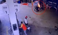 Alanya’da panik anları… Akaryakıt istasyonunda motosiklet alev aldı