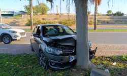 Manavgat’ta virajı alamayan otomobil ağaca çarptı…Maddi hasar meydana geldi
